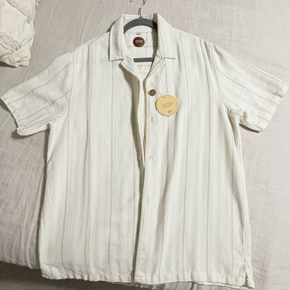 Casual Short-Sleeve Button-Up Shirt - Cream